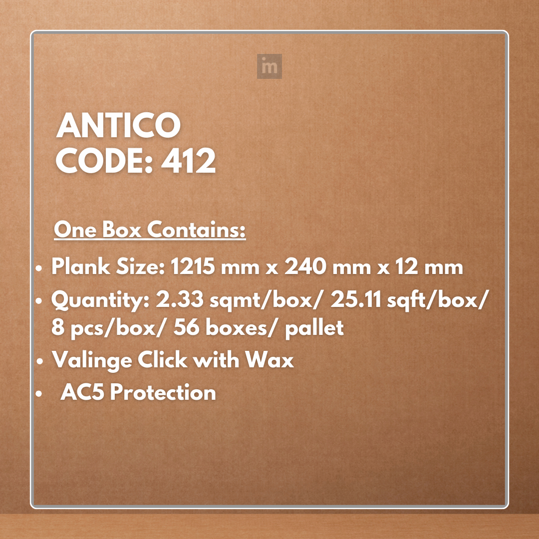 412 - ANTICO - AC5 1215MM X 240MM X 12MM - RUSTIC ROYAL OAK COLLECTION - LAMINATE FLOORING