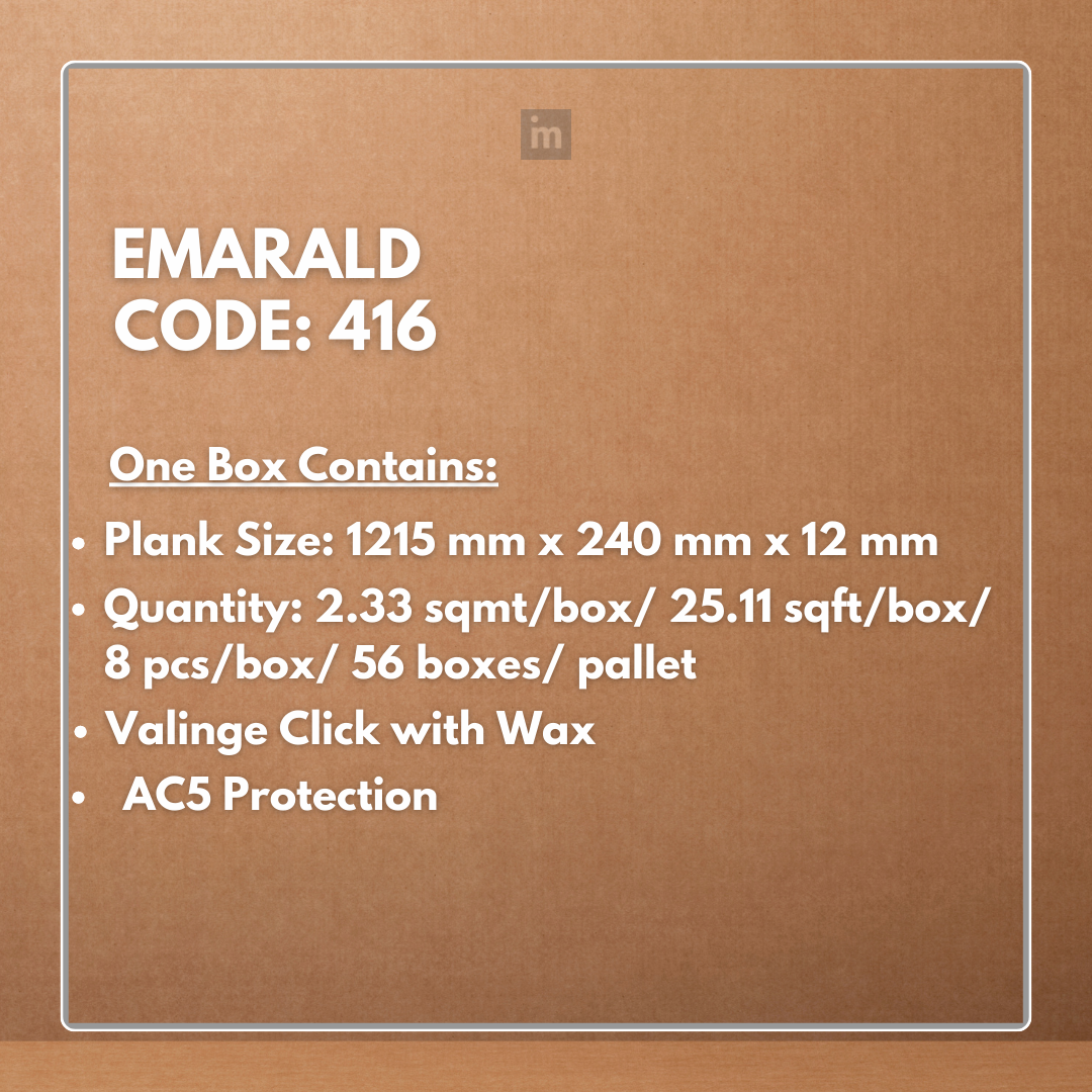 416 - EMARALD - AC5 1215MM X 240MM X 12MM - RUSTIC ROYAL OAK COLLECTION - LAMINATE FLOORING