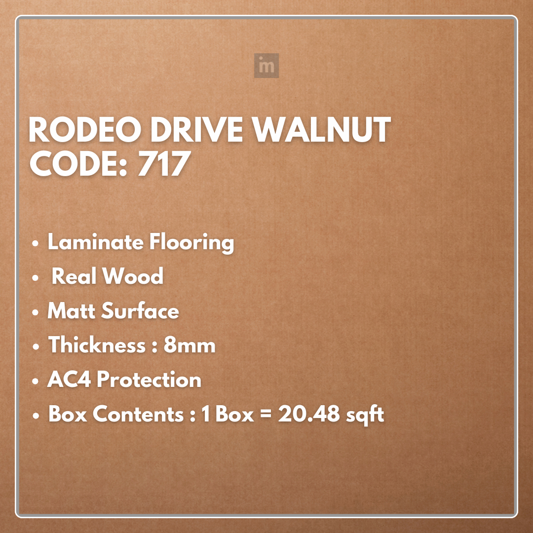 717 - RODEO DRIVE WALNUT - AC4 8MM - REAL WOOD - MATT SURFACE - LAMINATE FLOORING