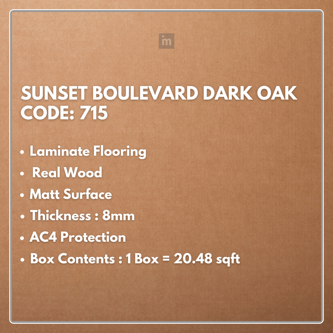 715 - SUNSET BOULEVARD DARK OAK - AC4 8MM - REAL WOOD - MATT SURFACE - LAMINATE FLOORING