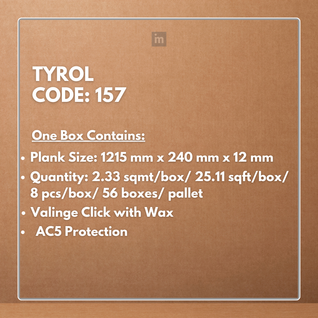 157 - TYROL - AC5 1215MM X 240MM X 12MM - RUSTIC ROYAL OAK COLLECTION - LAMINATE FLOORING
