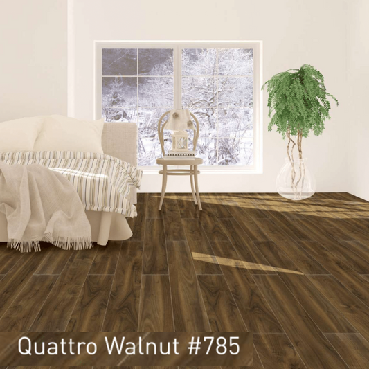 785 - QUATTRO WALNUT - AC4 1218MM X 198MM X 8MM - MAJESTIC - LAMINATE WOODEN  FLOORING