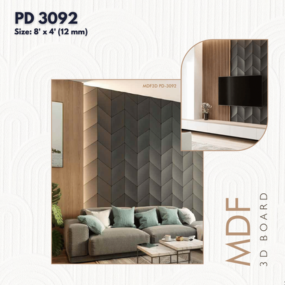 PD- 3092 - 12 MM  HDHMR MDF PANEL -  ( 8 FT X 4FT  ) - MDF 3D BOARD