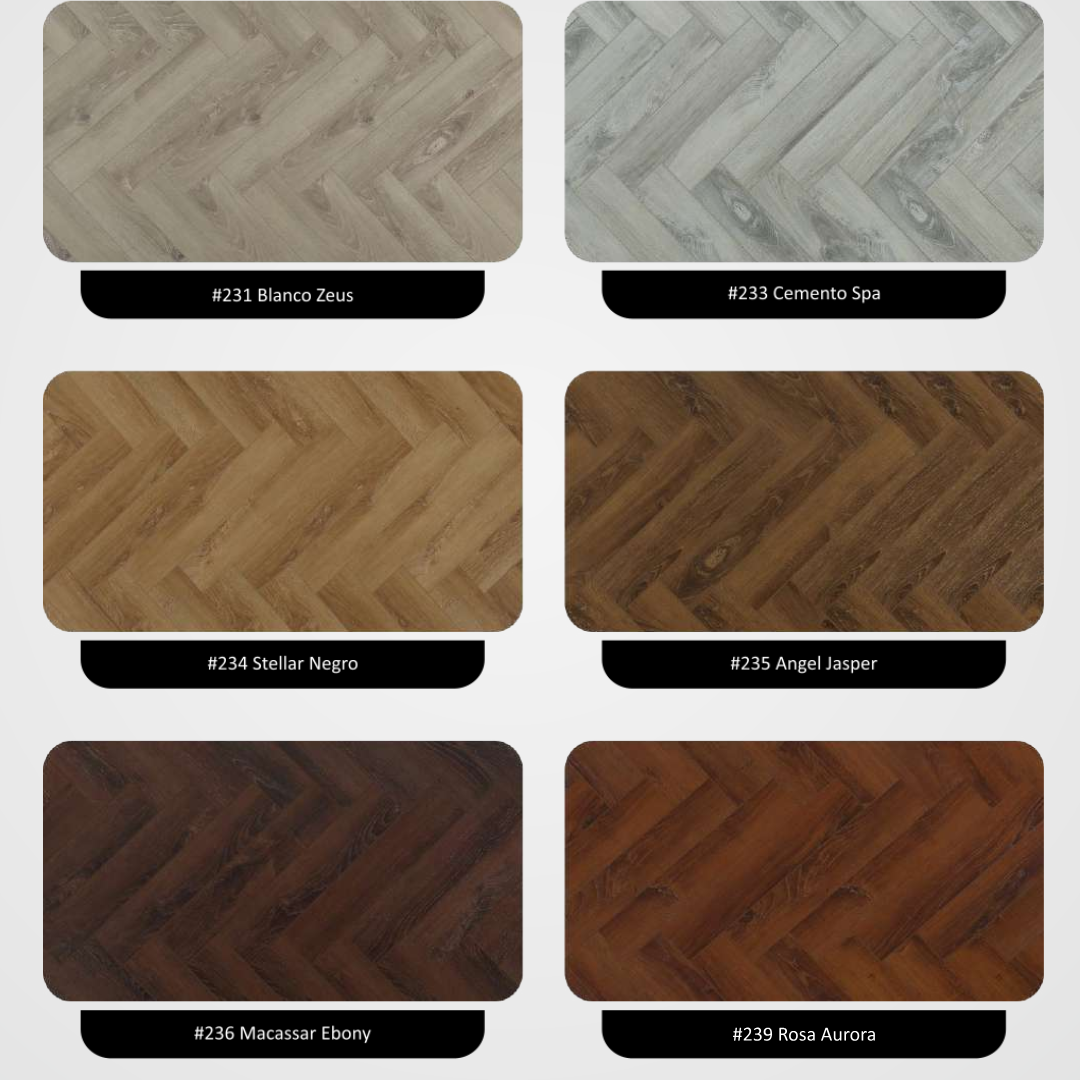 236 - MACASSAR EBONY - AC5  470MM X 95MM X 12MM - HERRINGBONE COLLECTION - REAL WOOD - MATT SURFACE - LAMINATE FLOORING