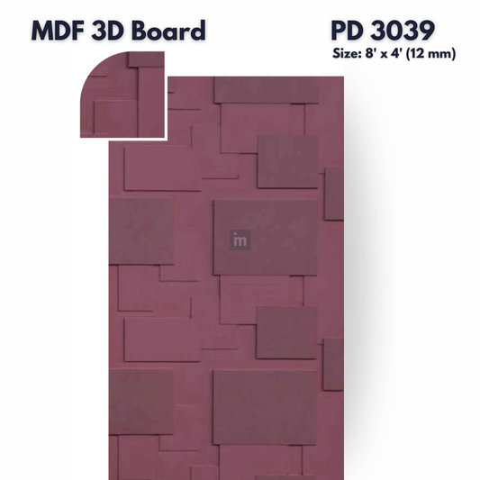 PD- 3039 - 12 MM  HDHMR MDF PANEL -  ( 8 FT X 4FT  ) - MDF 3D BOARD