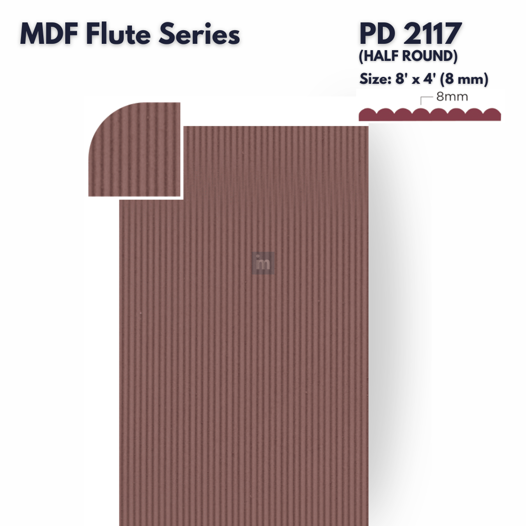 PD- 2117  ( HALF ROUND )  - 08 MM HDHMR FLUTED PANEL - 3D PANEL (8 FT X 4FT ) - MDF FLUTED SERIES