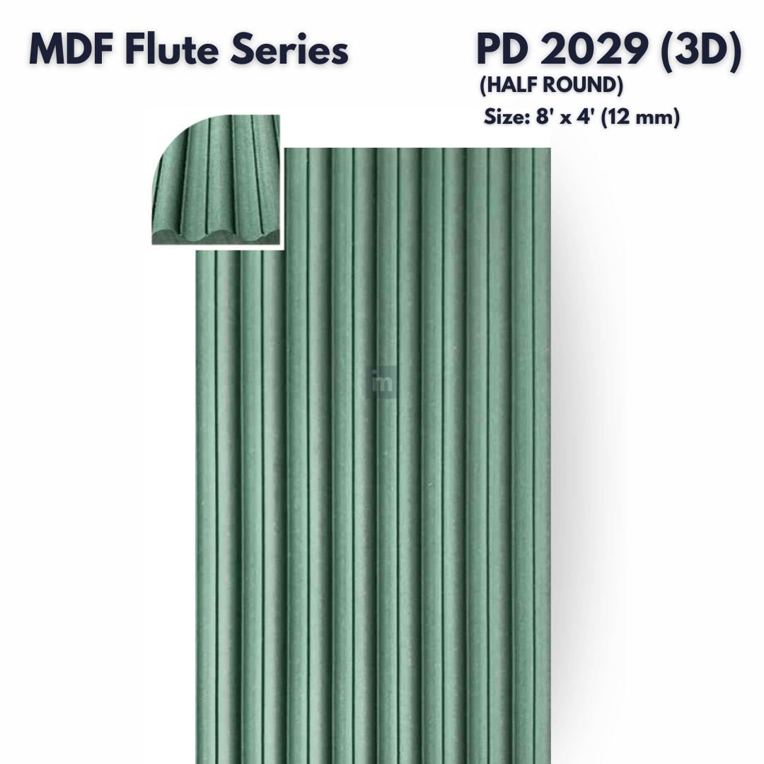 PD- 2029 (3D - HALF ROUND )  - 12 MM HDHMR FLUTED PANEL - 3D PANEL (8 FT X 4FT ) - MDF FLUTED SERIES