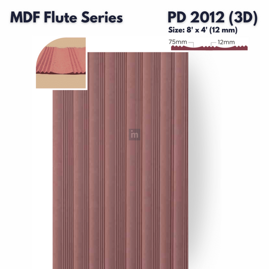 PD- 2012 ( 3D )  - 12 MM HDHMR FLUTED PANEL - 3D PANEL (8 FT X 4FT ) - MDF FLUTED SERIES