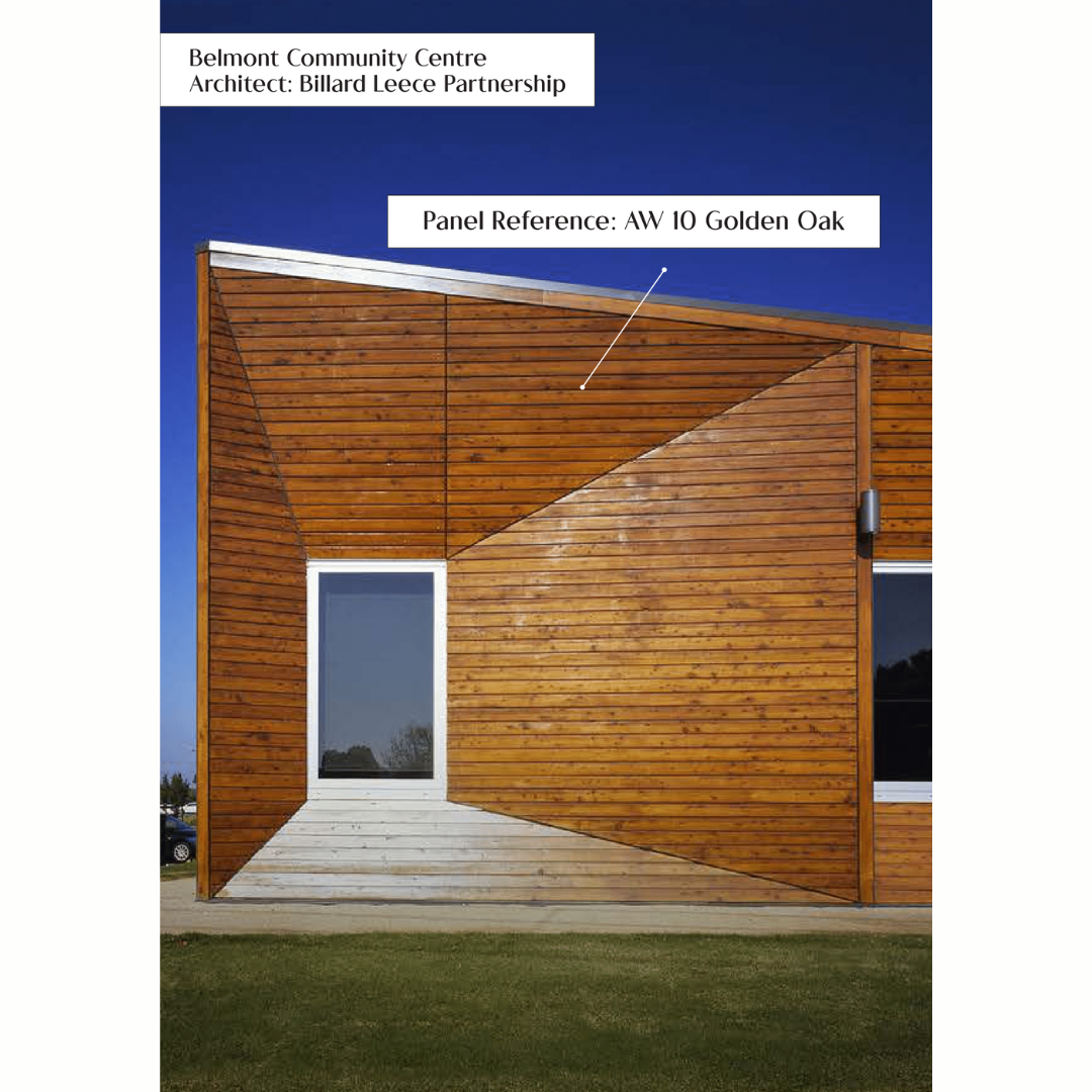 AW 10: GOLDEN OAK / ALUCLAD SIDING BOARDS / ACP BASED LOUVERS / 9 FT x 114 MM x 16 MM