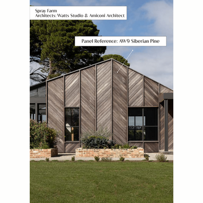 AW 9: SIBERIAN PINE / ALUCLAD SIDING BOARDS / ACP BASED LOUVERS / 9 FT x 114 MM x 16 MM