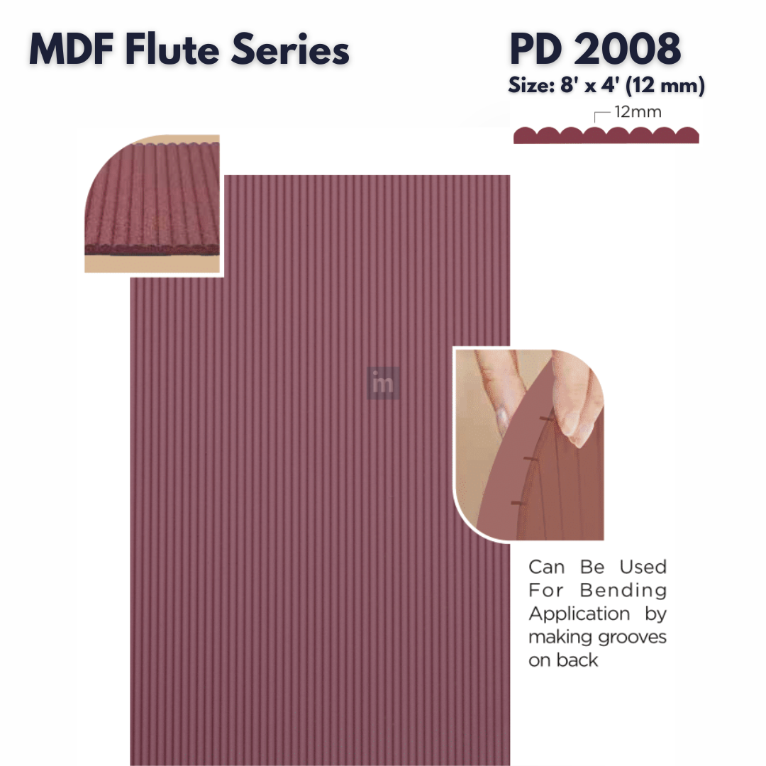 PD- 2008 - 12 MM HDHMR FLUTED PANEL - 3D PANEL (8 FT X 4FT ) - MDF FLUTED SERIES