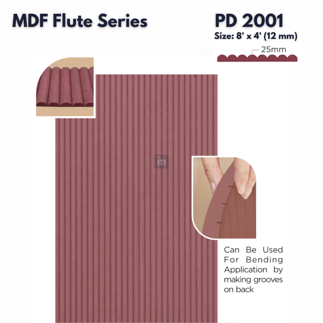 PD- 2001 - 12 MM HDHMR FLUTED PANEL - 3D PANEL (8 FT X 4FT ) - MDF FLUTED SERIES