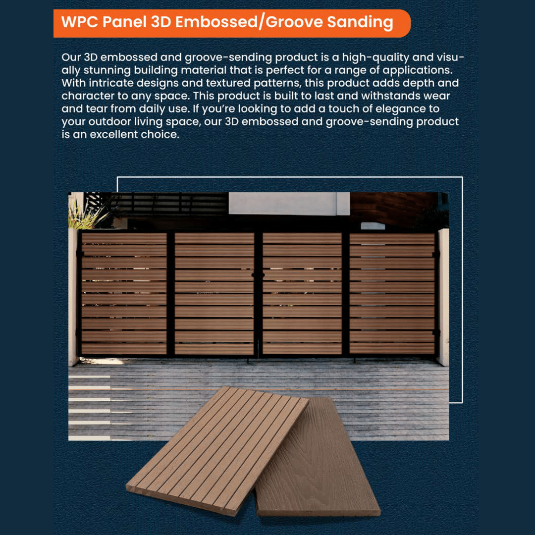 WPC Panel | 3D Embossed | Groove sanding | Colours: Teak, Walnut, Grey, Wenge | Size: 2440 x 150 x 10mm