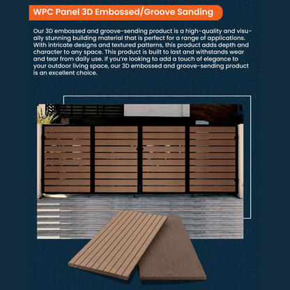 WPC Panel | 3D Embossed | Groove sanding | Colours: Teak, Walnut, Grey, Wenge | Size: 2440 x 150 x 10mm