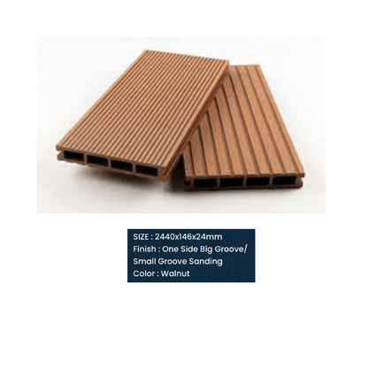 WPC Floor Decking | Groove sanding | Colours: Teak, Walnut, Grey, Wenge | Size: 2440 x 146 x 24mm