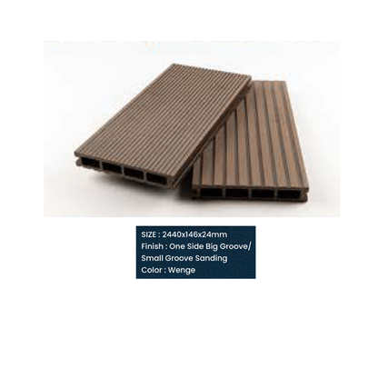 WPC Floor Decking | Groove sanding | Colours: Teak, Walnut, Grey, Wenge | Size: 2440 x 146 x 24mm