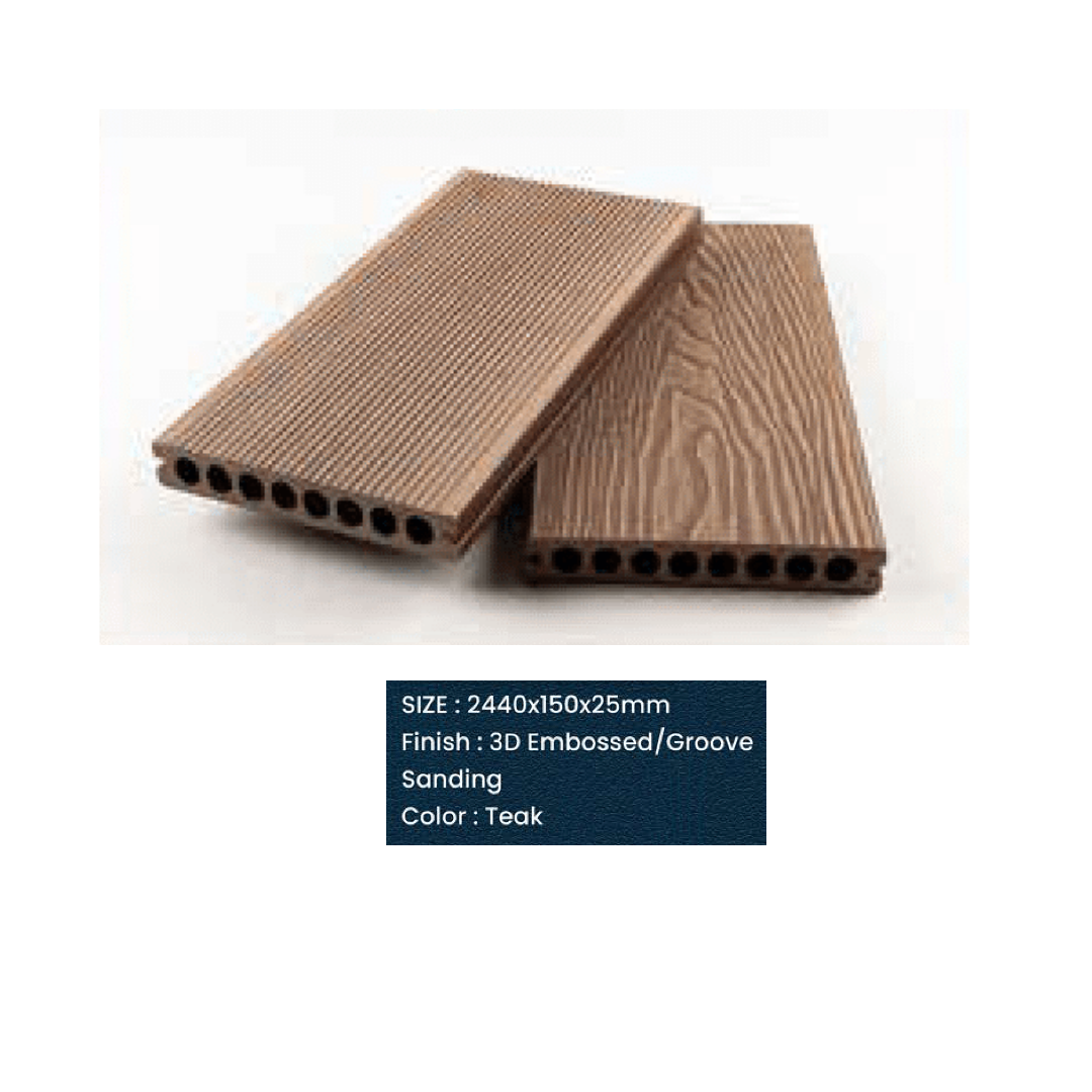 WPC Floor Decking 3D Embossed | Groove sanding| Colours: Teak, Walnut, Grey, Wenge | Size: 2440 x 150 x 25mm