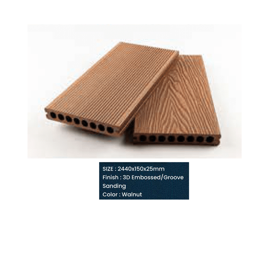 WPC Floor Decking 3D Embossed | Groove sanding| Colours: Teak, Walnut, Grey, Wenge | Size: 2440 x 150 x 25mm