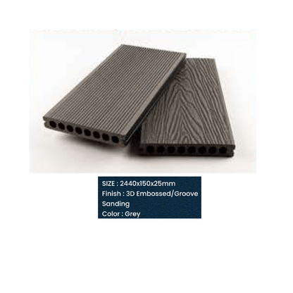 WPC Floor Decking 3D Embossed | Groove sanding| Colours: Teak, Walnut, Grey, Wenge | Size: 2440 x 150 x 25mm