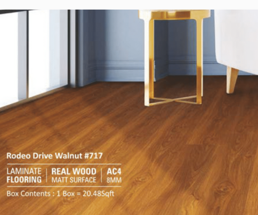 717 - RODEO DRIVE WALNUT  - AC4 8MM - REAL WOOD - MATT SURFACE - LAMINATE FLOORING