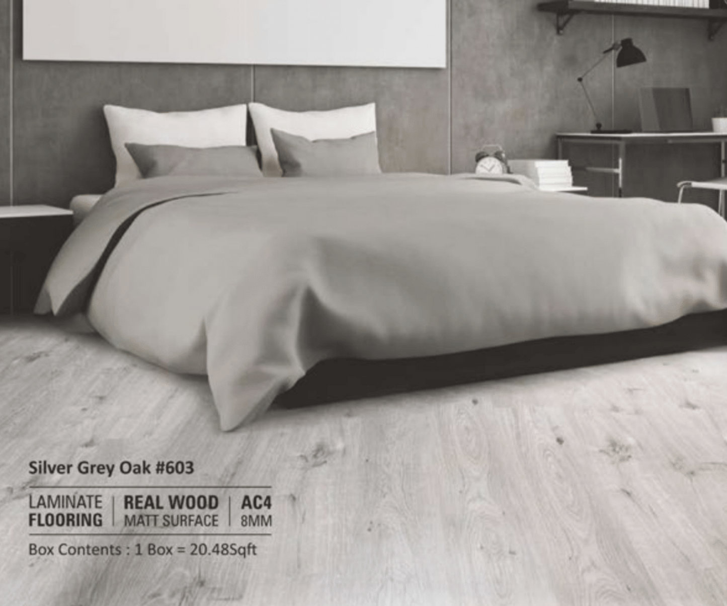 603 - SILVER GREY OAK - AC4 8MM - REAL WOOD - MATT SURFACE - LAMINATE FLOORING