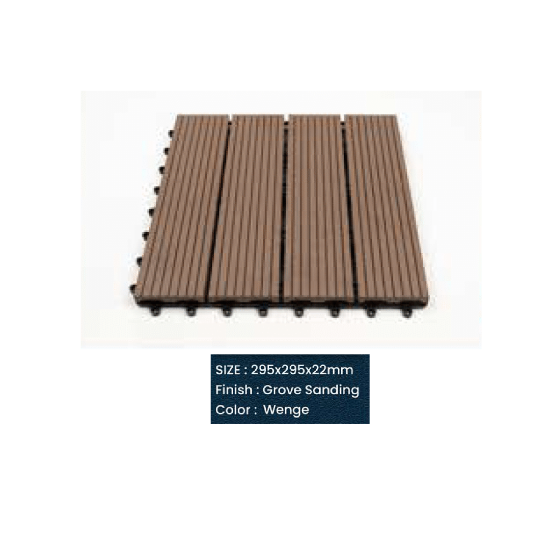 WPC Groove Sanding Floor Tiles | Colours: Teak, Walnut, Grey, Wenge | Size: 295 x 295 x 22mm