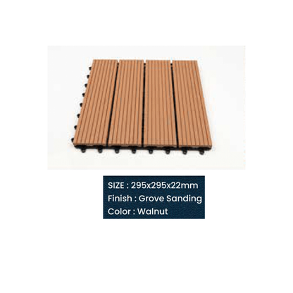 WPC Groove Sanding Floor Tiles | Colours: Teak, Walnut, Grey, Wenge | Size: 295 x 295 x 22mm