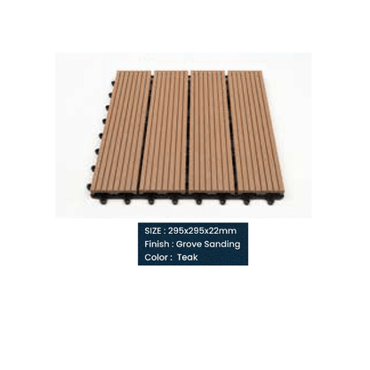 WPC Groove Sanding Floor Tiles | Colours: Teak, Walnut, Grey, Wenge | Size: 295 x 295 x 22mm