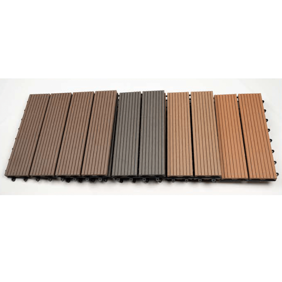 WPC Groove Sanding Floor Tiles | Colours: Teak, Walnut, Grey, Wenge | Size: 295 x 295 x 22mm