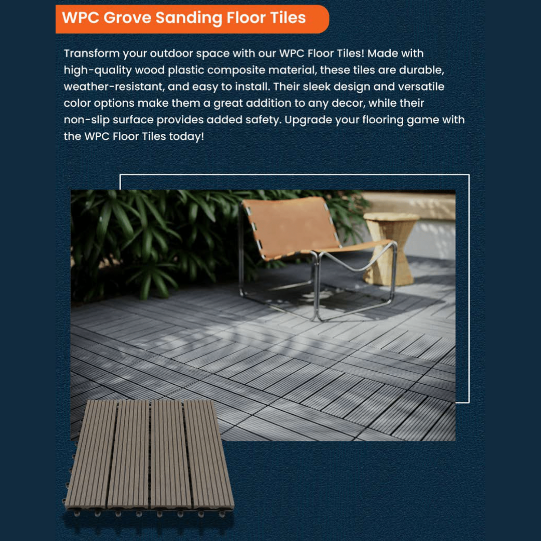 WPC Groove Sanding Floor Tiles | Colours: Teak, Walnut, Grey, Wenge | Size: 295 x 295 x 22mm