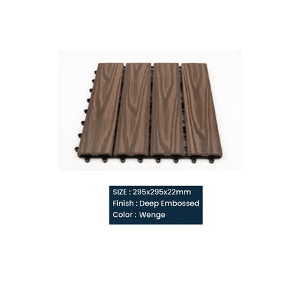 WPC Deep Embossed Floor Tiles | Colours: Teak, Walnut, Grey, Wenge | Size: 295 x 295 x 22mm