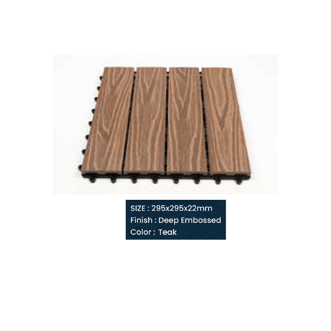 WPC Deep Embossed Floor Tiles | Colours: Teak, Walnut, Grey, Wenge | Size: 295 x 295 x 22mm