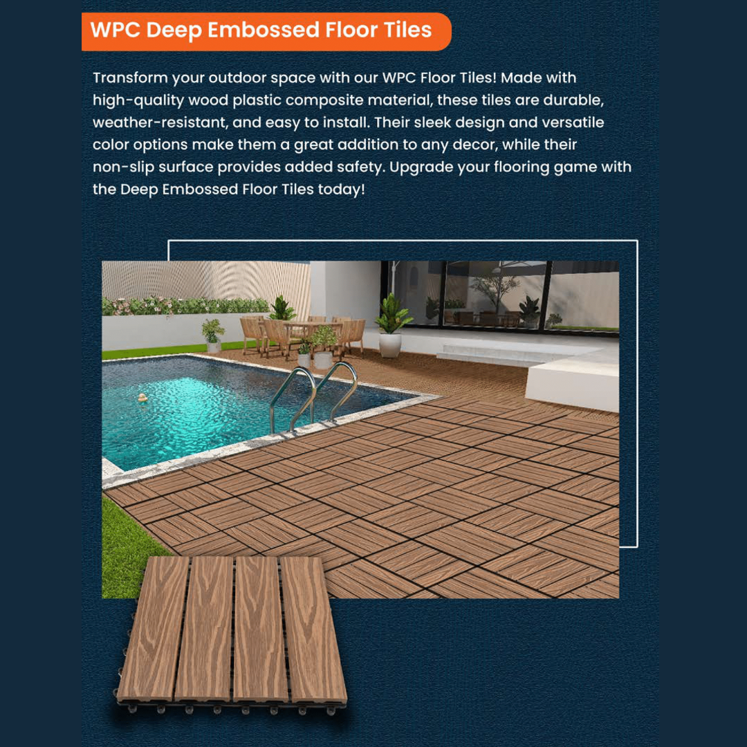 WPC Deep Embossed Floor Tiles | Colours: Teak, Walnut, Grey, Wenge | Size: 295 x 295 x 22mm