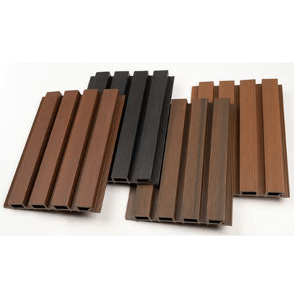 WPC Co-Extrusion Great Wall Panel | Finish: Brushed| Colours: Teak, Redwood, Walnut, Black | Size: 2440 x 219 x 26mm