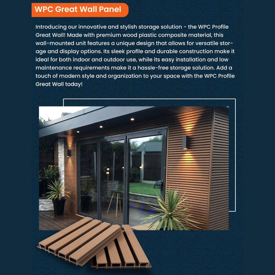 WPC Great Wall Panel | Finish: Brushed| Colours: Teak, Walnut, Wenge, Grey | Size: 2440 x 219 x 26mm