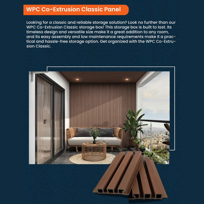 WPC Co- Extrusion Classic Panel | Finish: Brushed| Colours: Teak, Walnut, Maple, Red Wood, Black | Size: 2440 x 139 x 26mm