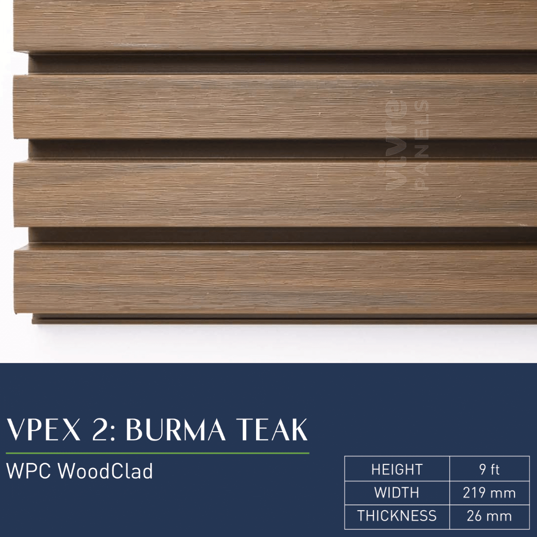 VPEX 2: BURMA TEAK / WPC WOODCLAD / ACP BASED LOUVERS / 9 FT x 219 MM x 26 MM