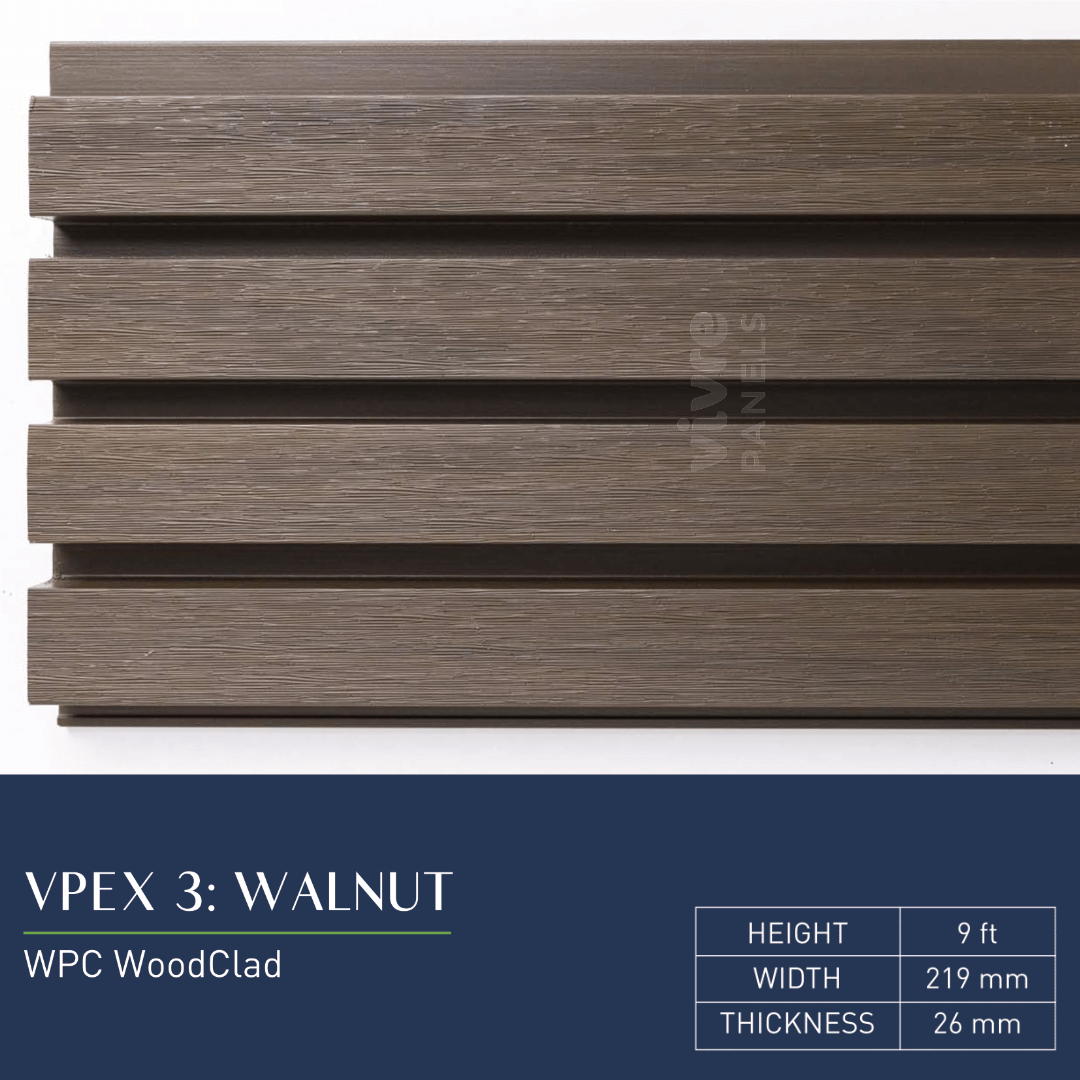 VPEX 3: WALNUT / WPC WOODCLAD / ACP BASED LOUVERS / 9 FT x 219 MM x 26 MM