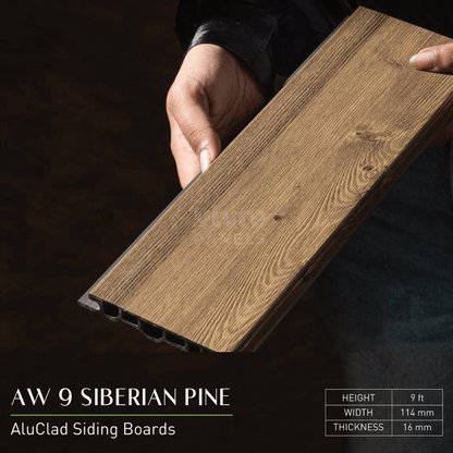 AW 9: SIBERIAN PINE / ALUCLAD SIDING BOARDS / ACP BASED LOUVERS / 9 FT x 114 MM x 16 MM