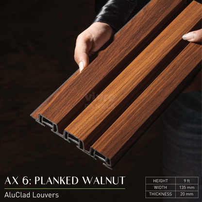 AX 6: PLANKED WALNUT / ALUCLAD LOUVERS / ACP BASED LOUVERS / 9 FT x 135 MM x 20 MM