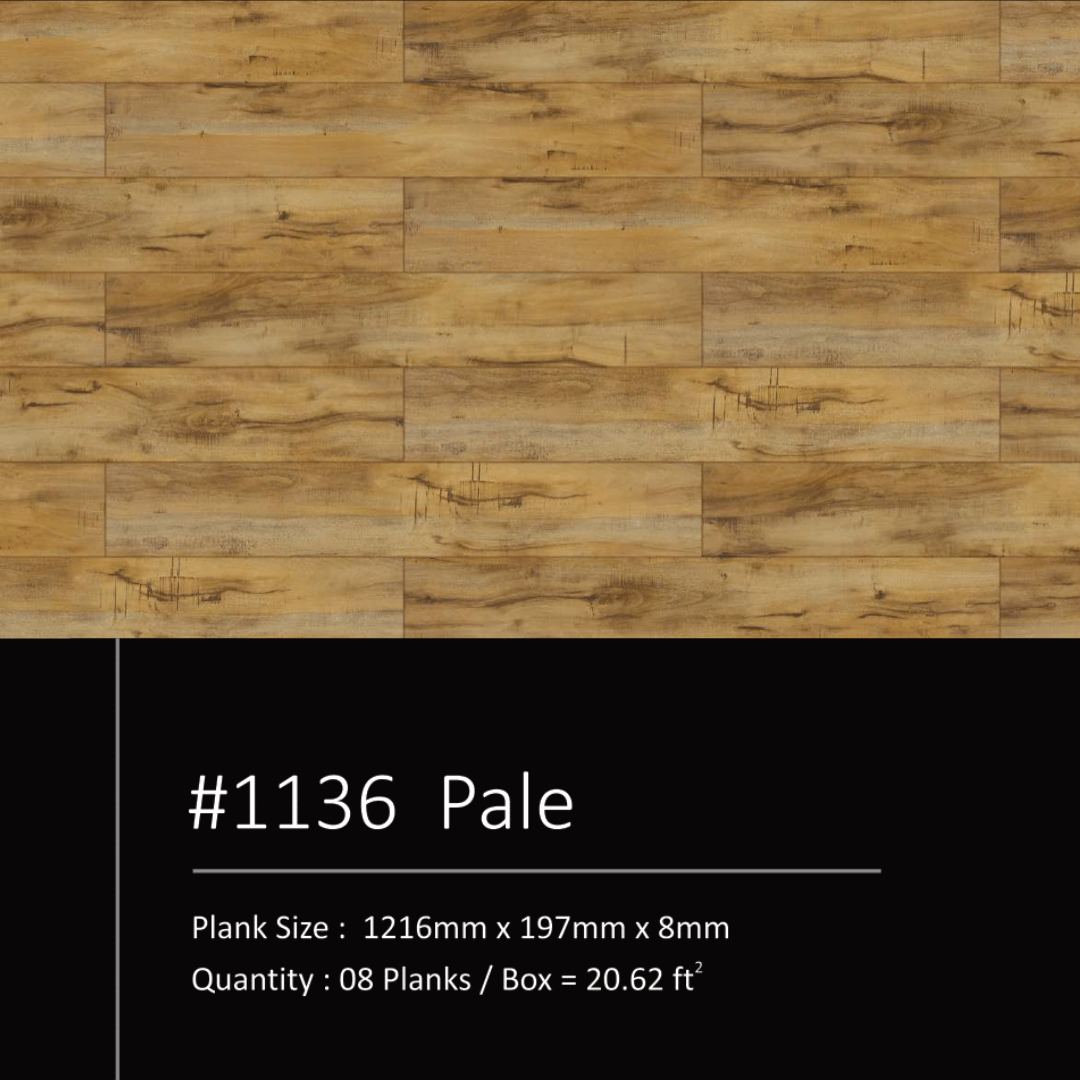 1136 - PALE - AC5 1216MM X 197MM X 8MM - ROBUST COLLECTION - LAMINATE WOODEN  FLOORING