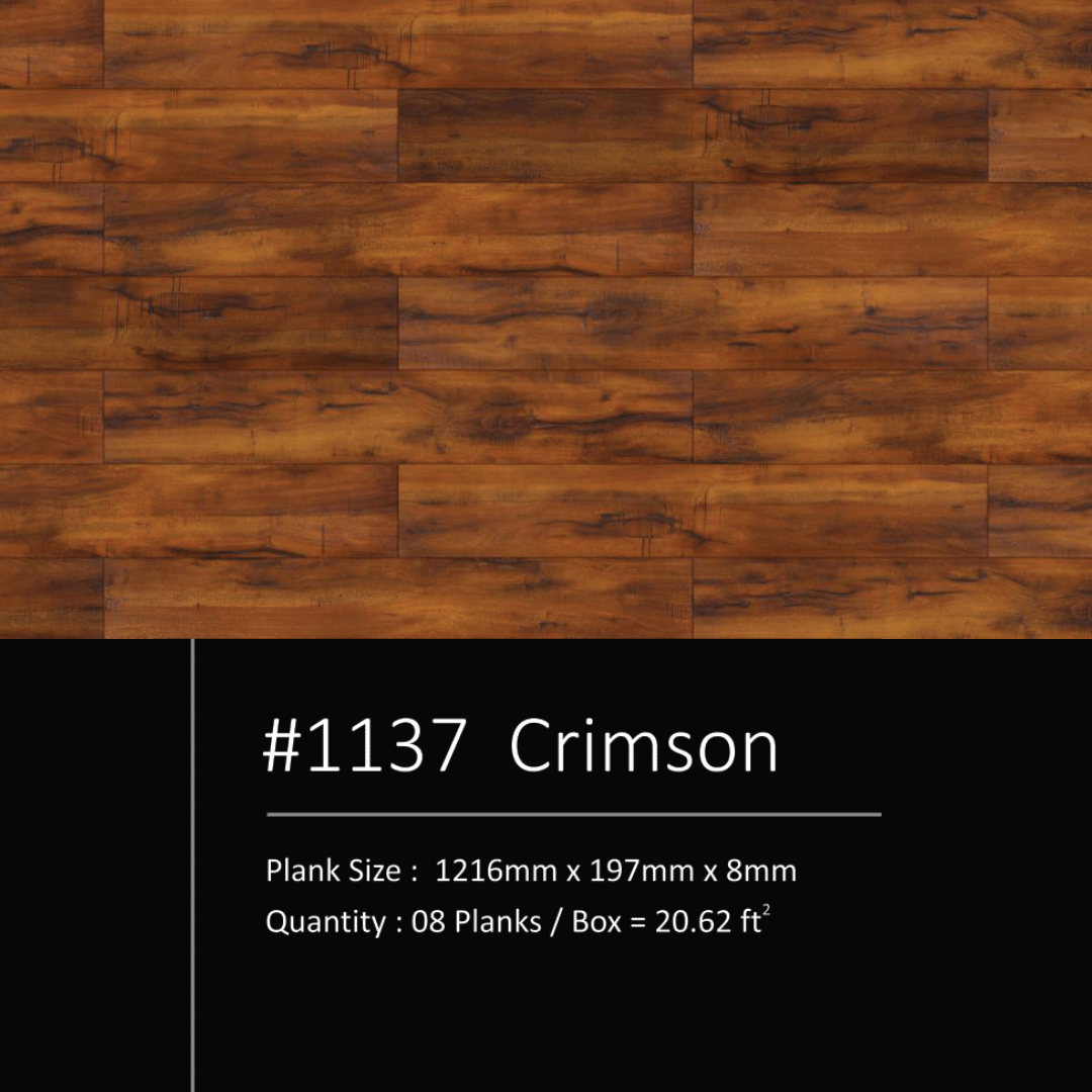 1137 - CRIMSON - AC5 1216MM X 197MM X 8MM - ROBUST COLLECTION - LAMINATE WOODEN  FLOORING