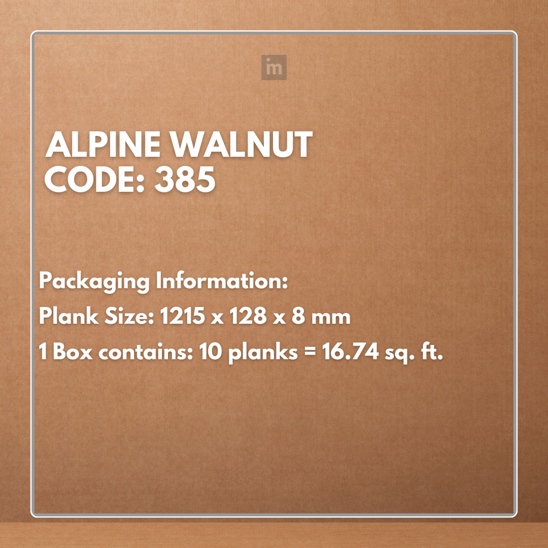 385 - ALPINE WALNUT - AC5 1215MM X 128MM X 8MM - ELEVATE LUXURIOUS WALNUT SHADES  - LAMINATE WOODEN  FLOORING