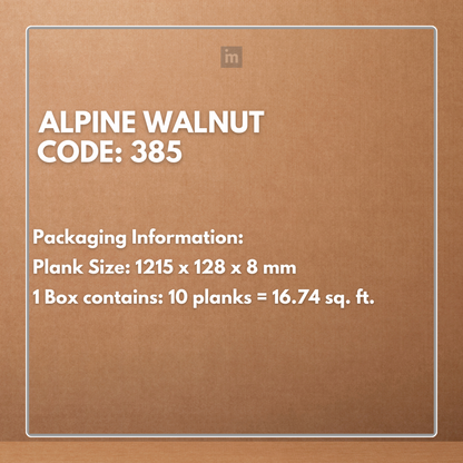 385 - ALPINE WALNUT - AC5 1215MM X 128MM X 8MM - ELEVATE LUXURIOUS WALNUT SHADES  - LAMINATE WOODEN  FLOORING