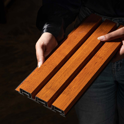 AX 7: GOLDEN OAK / ALUCLAD LOUVERS / ACP BASED LOUVERS / 9 FT x 135 MM x 20 MM