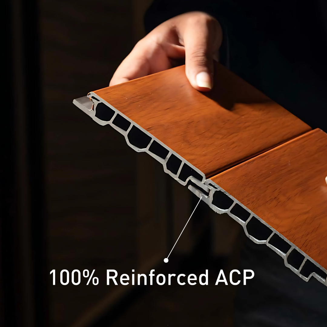 AW 10: GOLDEN OAK / ALUCLAD SIDING BOARDS / ACP BASED LOUVERS / 9 FT x 114 MM x 16 MM