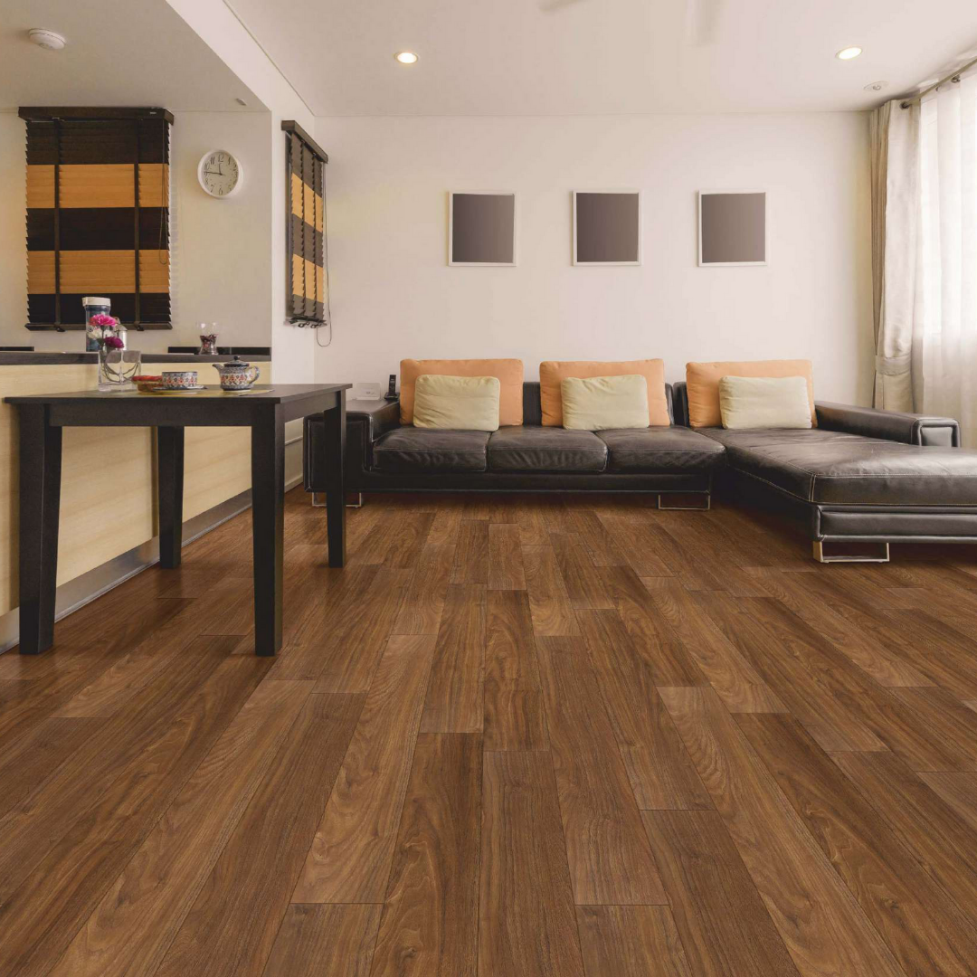 382 - BERGAMO WALNUT - AC5 1215MM X 128MM X 8MM - ELEVATE LUXURIOUS WALNUT SHADES  - LAMINATE WOODEN  FLOORING