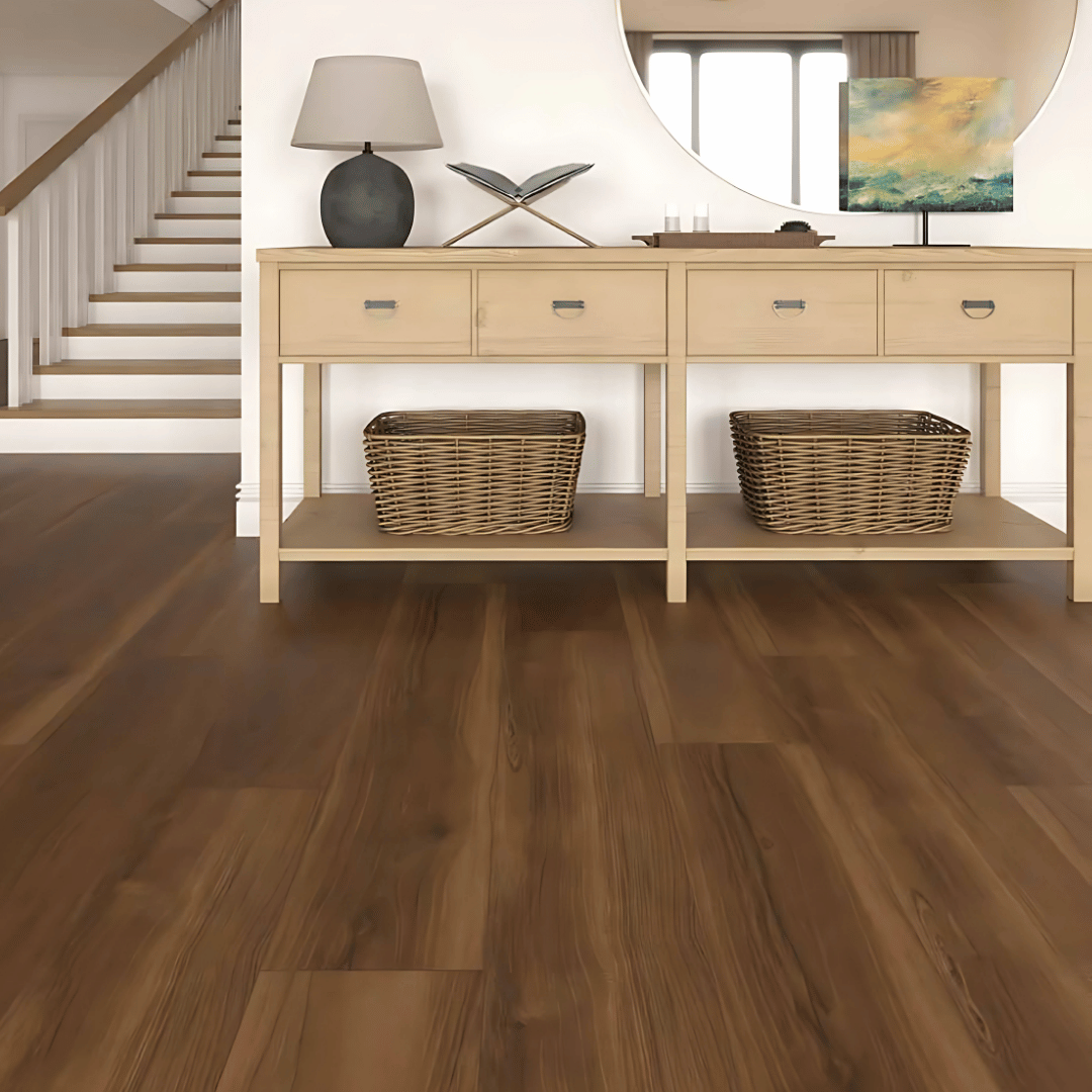 AC: HF001134 - BROWN ELM - WOOD - BLISS COLLECTION - 8.86INCH X 48.03INCH X 4MM - CLICK N LOCK TILES - WELSPUN FLOORING