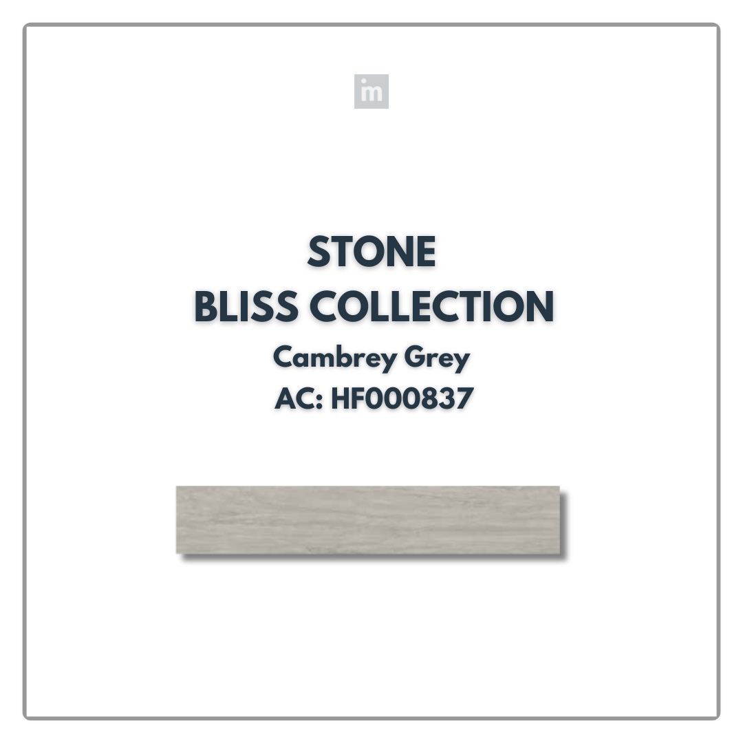 AC: HF000837 - CAMBREY GREY- STONE - BLISS COLLECTION - 8.86INCH X 48.03INCH X 4MM - CLICK N LOCK TILES - WELSPUN FLOORING