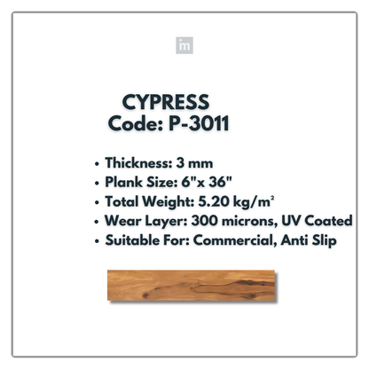 P - 3011 - CYPRESS - 6" X 36" X 3MM - PVC FLOORING - VINYL  PLANKS &  TILES -  SOLUTIA - FLOORING